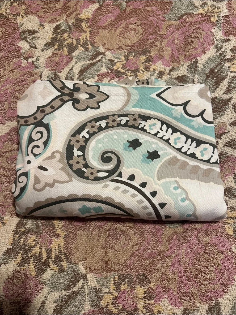 Paisley Bathroom Shower Curtain Panel in Light Blue, Gray, and White